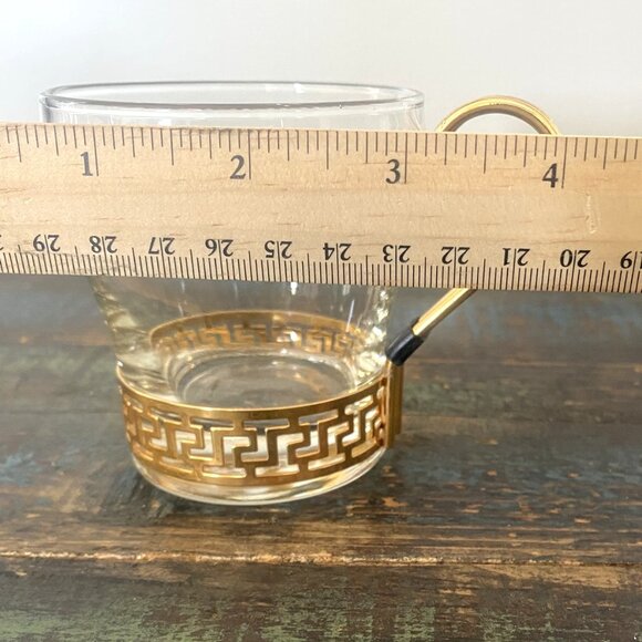 Set of 4 Vintage Libbey Glass Mugs with Gold Greek Key Design and Metal Handle - Picture 2 of 11